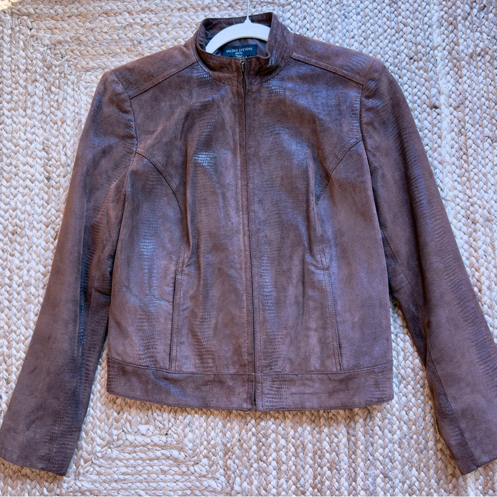Valerie Stevens Brown Leather Jacket size 6P/MP